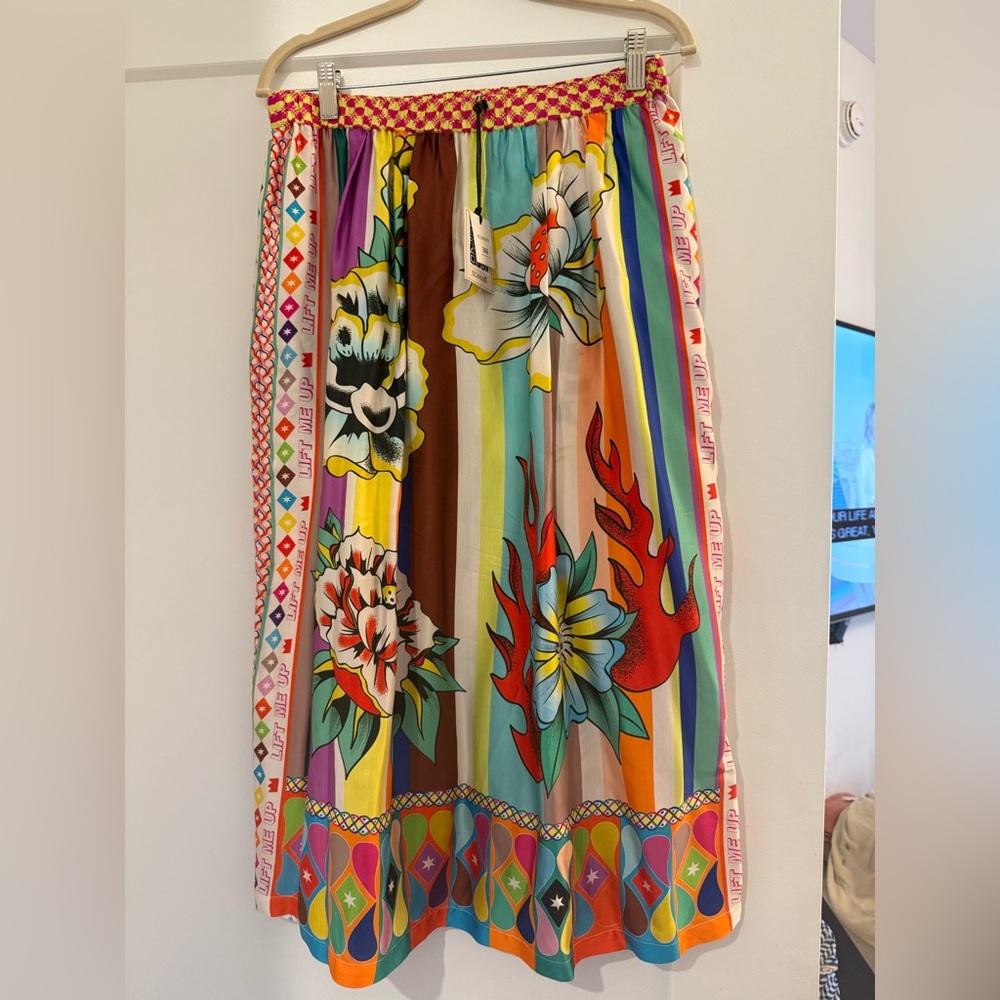 Embellished Red and Orange A-Line Midi Skirt